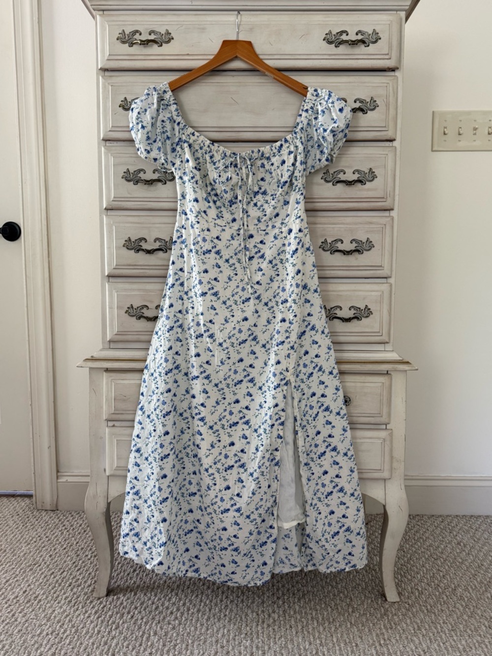 Blue Floral Milkmaid Shabby Midi Dress